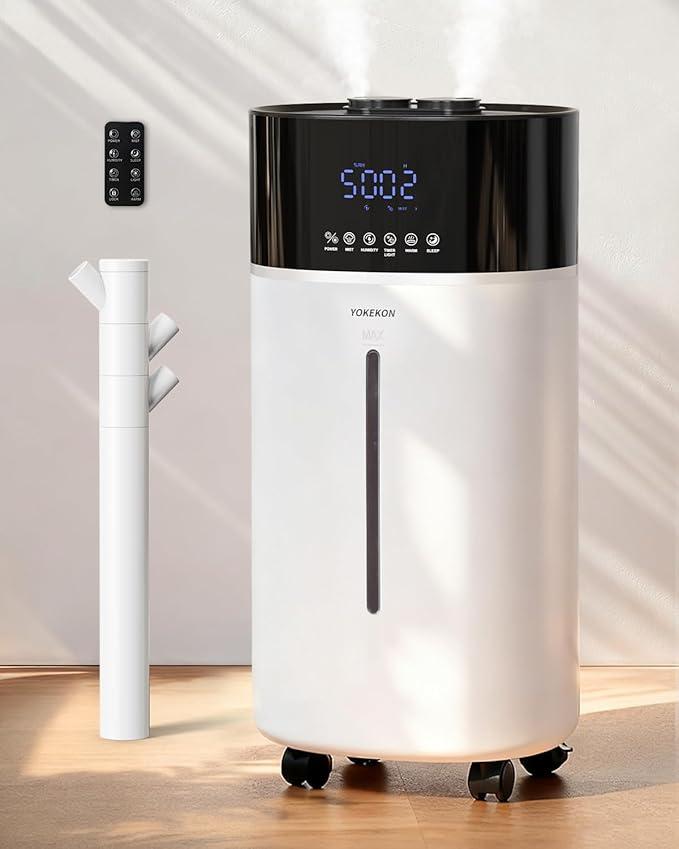 Yokekon Cool and Warm Mist Humidifier Large Room, 4.76Gal/18L Humidifiers for Bedroom 2500 sq ft, Air Humidifiers for Home with Diffuser&Extended Tube, Whole House Humidifiers for Nursery Baby Plants