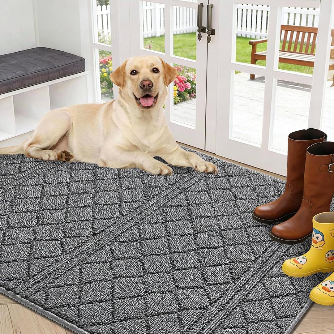REFETONE Indoor Doormat, Front Back Door Mat 36"x60" Absorbent Rubber Backing Non Slip Door Mats, Low-Profile Resist Dirt Entrance Rugs, Machine Washable Door Rug Inside Floor Mat for Entryway, Grey