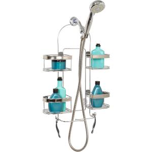 Zenna Home Shower Caddy Hanging Bathroom Organizer, Shower Shelves with 4 Expandable Baskets and Built in Hooks, Over Handheld Shower Head Storage System, Chrome with Brushed Nickel Accents