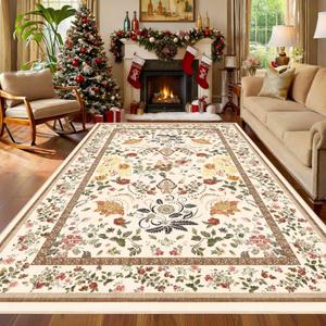 Washable Rugs 5x7 Vintage Floral Area Rug - Boho Floral Carpet for Living Room Bedroom Dining Room Kids Playroom Home Decor Non Slip Carpet - Brown