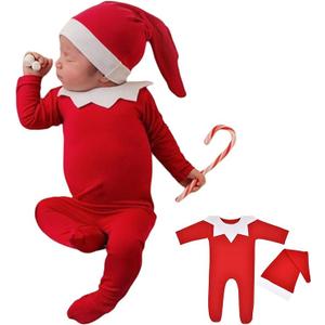 Zeroest Chrismas Newborn Photography Props Boy Girl Photoshoot Xmas Elf Outfits Baby Photo Santa Picture Red Costume