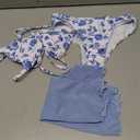 SHENHE Women's 3 Piece Polka Dots Floral Bikini Set with Wrap Coverup Halter Triangle Swimsuits (Blue, XS)
