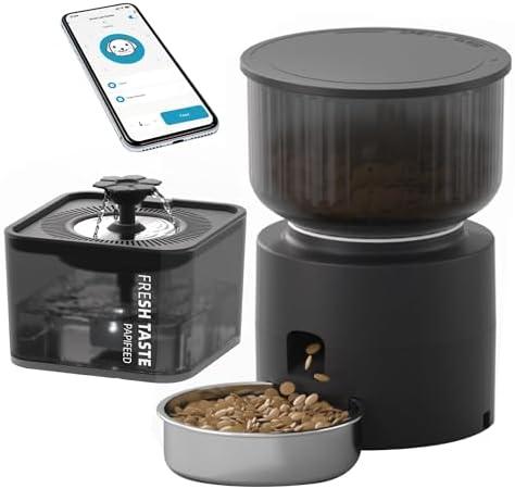 PAPIFEED 3L Automatic Cat Feeder & 3L Water Dispenser, Stainless Steel Bowl, 2.4G WiFi Pet Feeder with APP Control for Remote Feeding, 1-10 Meals Per Day, Detachable for Easy Clean (Black Suit)