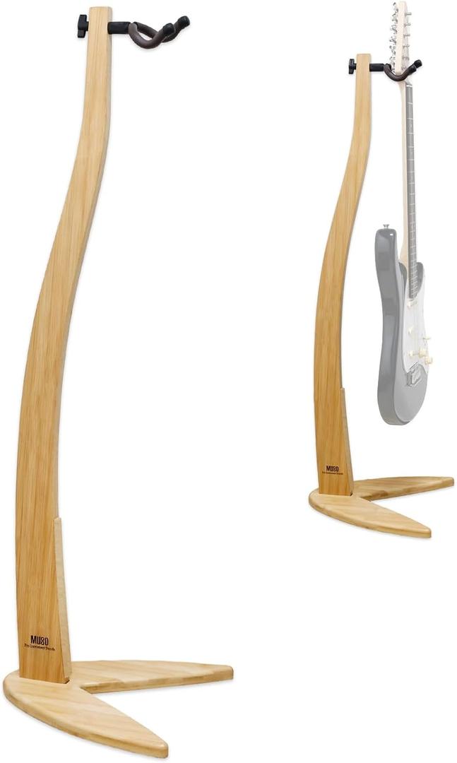MUSO Guitar Bass Hanger Stand, Solid Wood Bow Holder Mermaid Shaped for Display and Storage, 42 inches Height Anti-scratched and Anti-bump, Decorate Studios, Living room and Stage (Sapele) (Bamboo, 1)