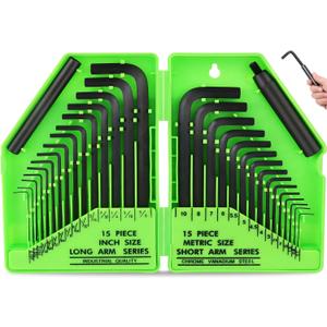 SWANLAKE 32PCS Hex Key Set, Allen Wrench Set Inch/Metric MM(0.7mm-10mm) SAE(0.028"-3/8)