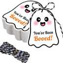 2 x 80 Pcs Valentines Gifts for Her Him,Halloween Tags with String, You've Been Booed Gifts Tag, Happy Halloween Tags for Goodie Bags Ghost Boo Gift Tags for Presents Party Favor Hanging Gift Label