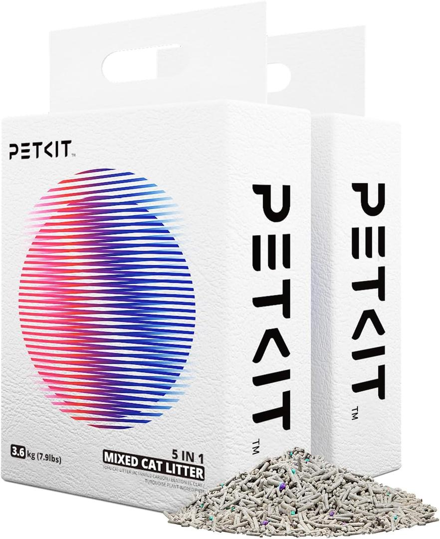 PETKIT Mixed Cat Litter Fast Clumping, Flushable, Ultra Absorbent, 100% Natural Ingredients Litter, Water Dissolvable, Really Dust-Free, Low Tracking Bentonite Tofu Litter (7.9lb2 Bags)