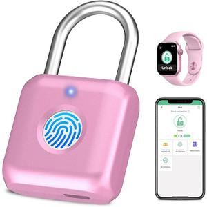 Fingerprint Padlock eLinkSmart Gym Locker Lock for Girls Women with Phone App iOS Watch Metal Keyless Combination Locks for School Sports Locker Toolbox Hasp Storage Purple
