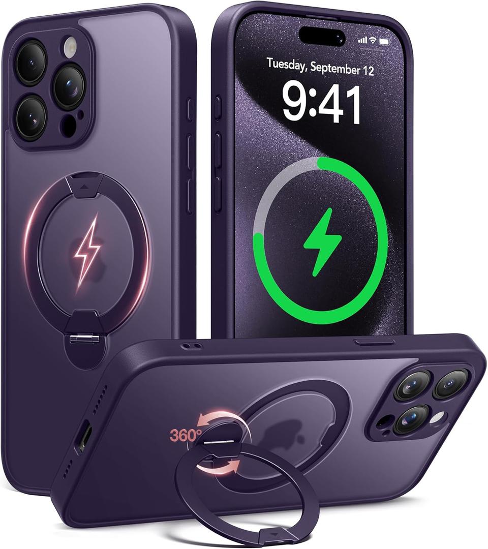 Dibrell Magnetic for iPhone 15 Pro Max Case,[Unbreakable & Magnetic Stand] [Military-Grade Protection] [Phone Case Compatible with MagSafe] Slim Translucent Matte Shockproof Phone Cover,Deep Purple
