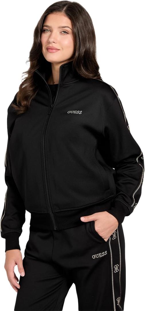 GUESS womens Eco Octavia High Neck Full-zip Sweatshirt (X-Large, Jet Black)