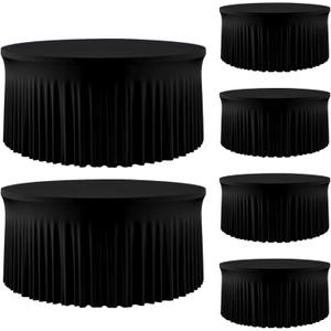 6 Pack Black Round Tablecloth 6FT, Spandex Fitted Table Cover with Elastic Edge and Skirt, Washable Circular Tablecloth for Wedding Party Buffet Banquet Reunion, 72 Inch-6 Pack