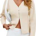 Saodimallsu Womens V Neck Sweater Blazer Peplum Long Sleeve Knit Open Front Split Cardigan Sweaters (Beige, M)