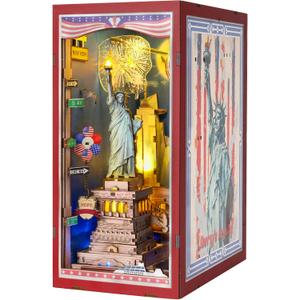 Book Nook Kit, DIY Miniature House Dollhouse Crafts Kit for Adults and Teens, The Statue of Liberty New York Cityline 3D Wooden Puzzle Booknook Build Bookshelf Decor GiftsLiberty's Legacy