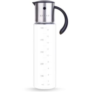 Large Olive Oil Dispenser Bottle, 17oz Glass Oil Dispenser for Kitchen with Drip-Free Stainless Steel Spout, Leak-Proof, with Measurement Markings for Cooking, Vinegar, & Soy Sauce - Dishwasher Safe