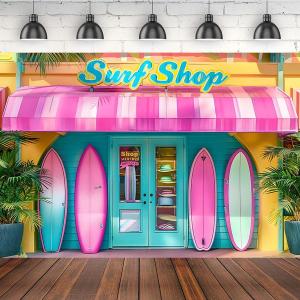 Summer Surf Shop Photo Backdrop Hawaiian Surfboard Themed Kids Birthday Party Decoration Summer Tropical Beach Surfing Background Baby Shower Holiday Birthday Background (7X5FT)
