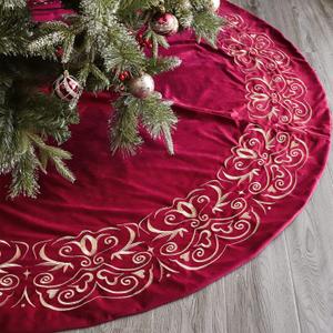 Christmas Tree Skirt, 72 inch Extra Large Velvet Fur Plush Red Tree Skirt, Xmas Tree Skirts with Gold Embroidered for Merry Christmas Party Large Christmas Tree Holiday Decorations