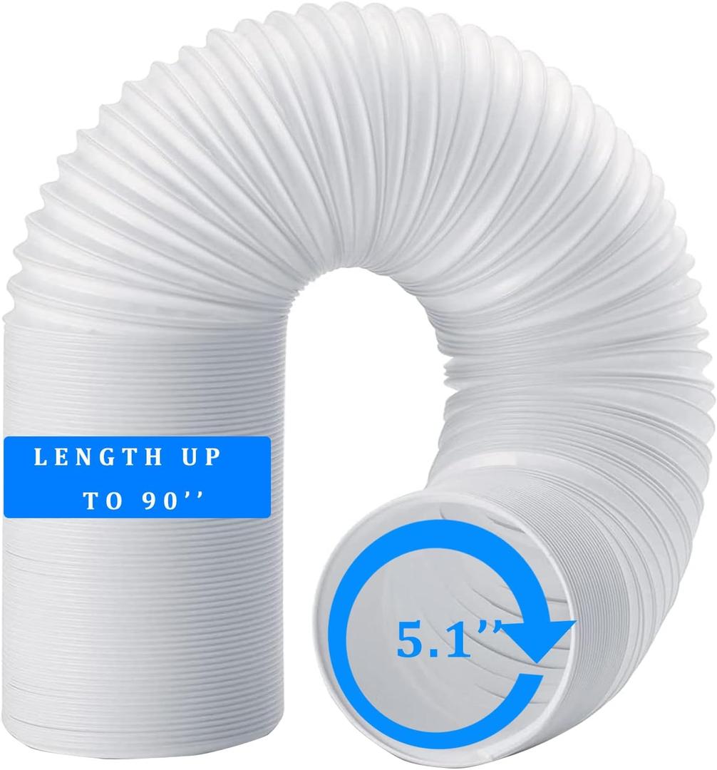 Portable Air Conditioner Hose, Length up to 90", AC Hose with 5.1" Diameter, Clockwise Thread, Exhaust Hose for Portable Air Conditioner (Clockwise, 5 Diameter - 90 Long, White)