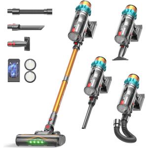ElecKeys Cordless Vacuum Cleaner, 600W 50KPA 70Mins Self-Standing Vacuum Cleaners for Home, Stick Vacuum with Touch Screen, Upgraded Anti-Tangled Vacuum Cordless for Pet Hair, Floors, Carpets, Gold