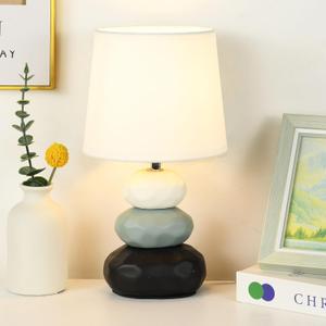 Lampwell BERO Off White Small Table Lamp for Living Room as Bedside Table Lamp for Bedroom,Modern Kids Night Ceramic Table Lamp, 6.50H11.89IN,Bulb Excluded