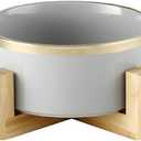 Grey Gold 5 inch Ceramic Cat Bowl with Wood Stand No Spill Pet Food Water Feeder Cats Small Dogs