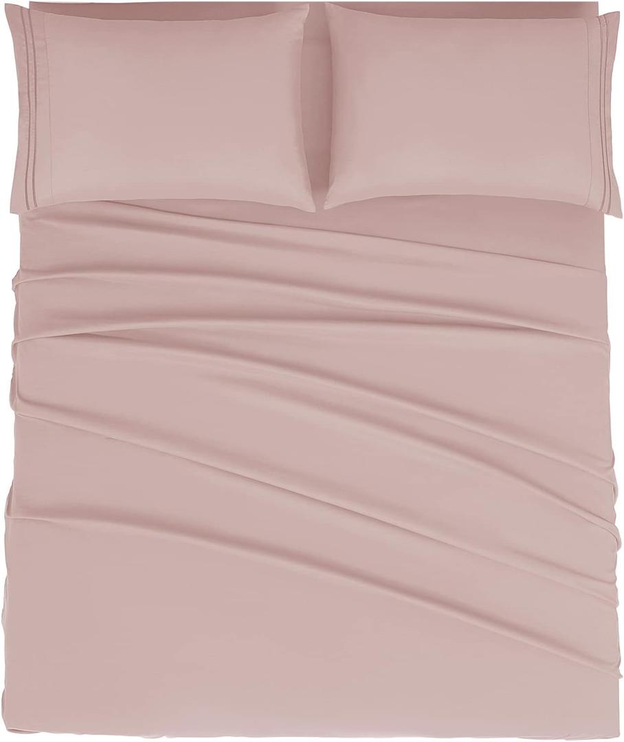 Mejoroom King Size Bed Sheet Set - Hotel Luxury 1800 Bedding Sheets & Pillowcases - 16" Deep Pocket Fitted Sheet, Soft, Breathable, Wrinkle & Fade Resistant - 4 Piece(King, Dusty Pink)