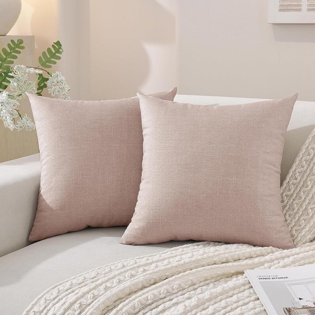 SYSLOON Linen Throw Pillow Covers Set of 2,18x18 Pillow Covers,Dark Pink | Set of 2, Soft Faux Linen, Boho Home Decor, Couch & Sofa Accent, Bedroom & Living Room,Farmhouse Cushion Cases