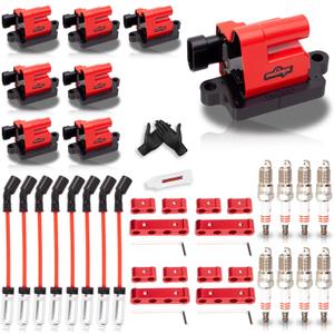 8 Pack Red Square Ignition Coil Pack and Spark Plugs and Wires Set for Chevrolet Chevy Silverado 1500 2500 HD Avalanche Suburban Express GMC Savana Sierra, for Hummer H2 4.8L 5.3L 6.0L Replaces UF271