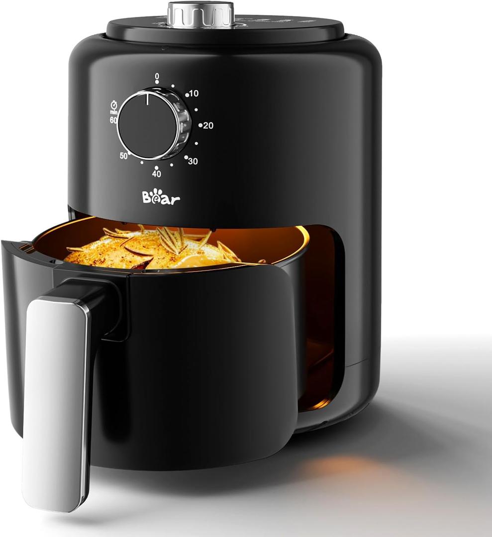 Bear Small Air Fryer 2.1 QT, Mini Airfryer Adjustable Time&Temp Control, Ideal for 1-2 People Quick Healthy Meals Snack in Minutes, Compact Size Space-Saving with Nonstick Basket