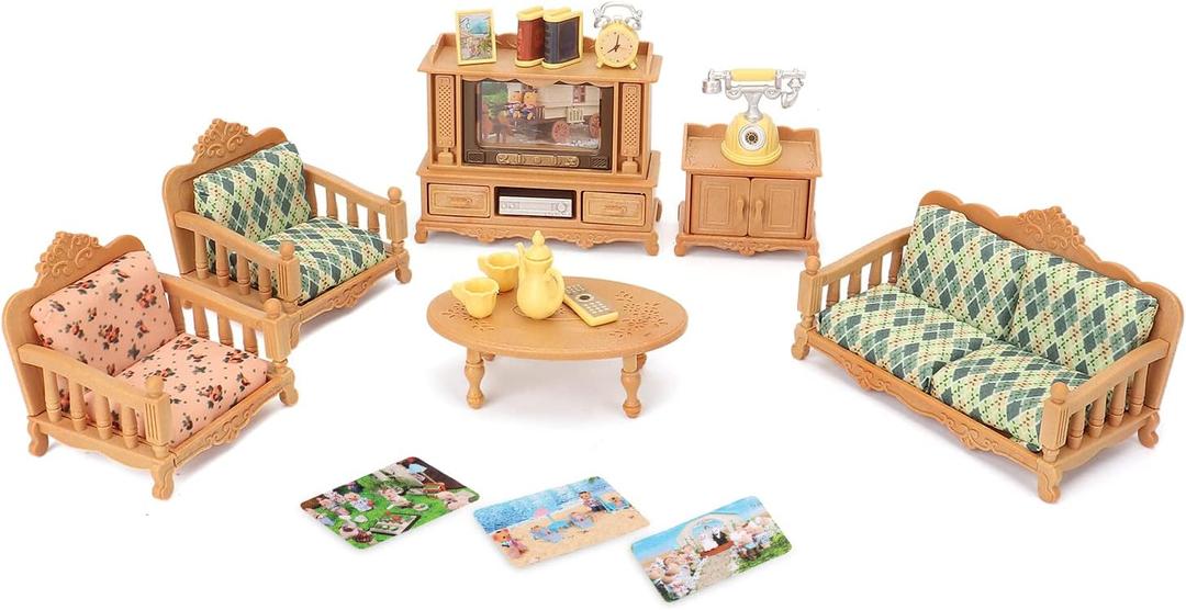 Dollhouse Furniture Set for Kids Toys Miniature Doll House Accessories Pretend Play Toys for Boys Girls & Toddlers Age 3+ with Living Room, Sofa, TV