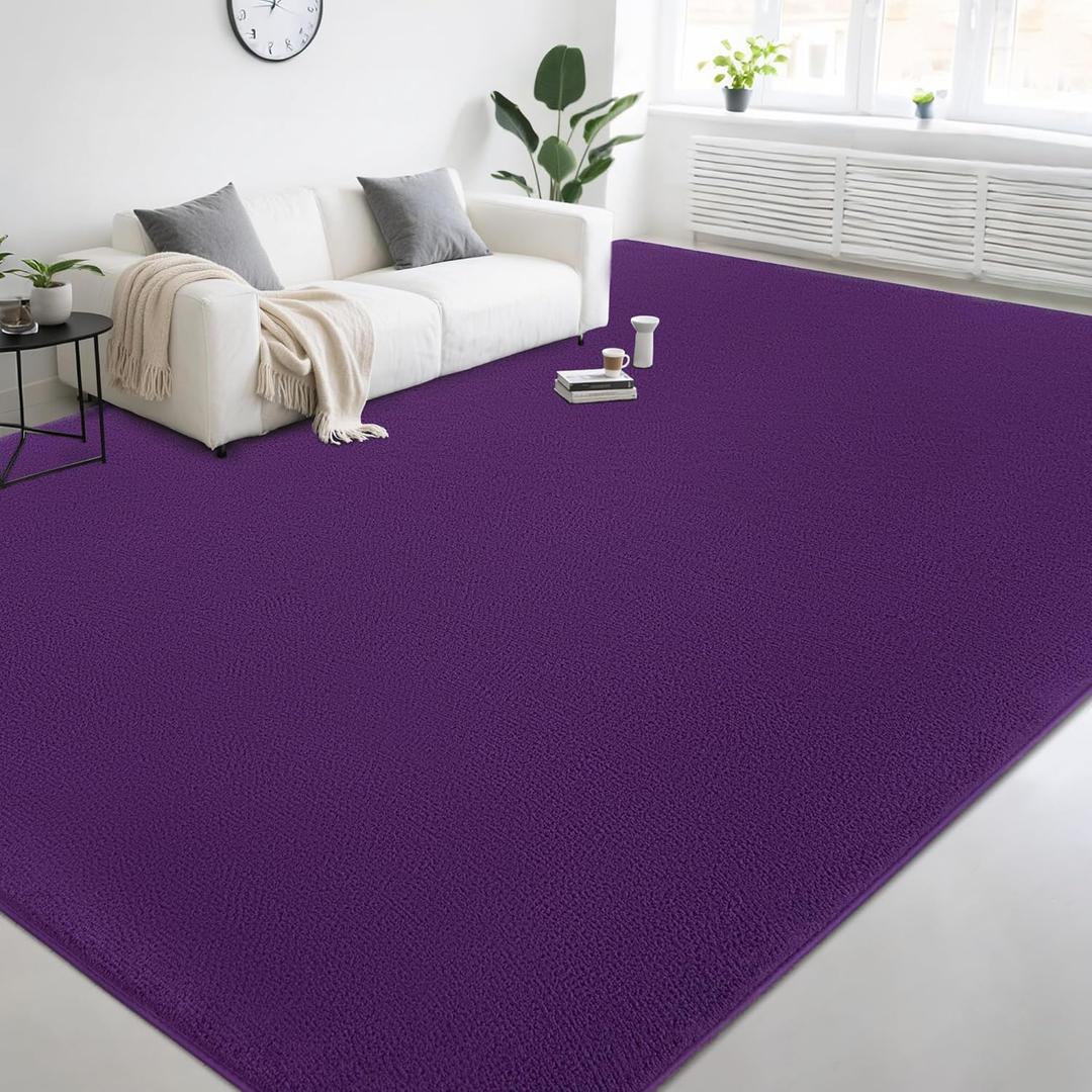 Large Modern Area Rugs for Living Room Bedroom, 8x10 Feet Dark Purple Ultra Soft Thickened Memory-Foam Indoor Rug, Comfy Aesthetic Solid Minimalist Carpets for Girls Boys Nursery Dorm Home Decor