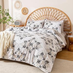 ARTALL Queen Comforter Set, 7 Pcs Bed in a Bag Comforter Queen Size, Classic Luxury Floral All Season Soft Bedding Set Queen with Comforter, Fitted Sheet, Flat Sheet, Pillowcases & Shams, Grey