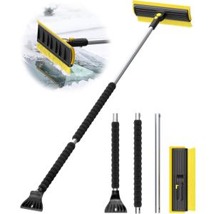 helloleiboo 2025 Extra Long 55.7" Ice Scrapers for Car Windshield Multi-Functional Detachable Car Ice Scraper with Foam Grip and 270 Pivoting Brush Head Snow Brush for SUV Truck Auto(Yellow)