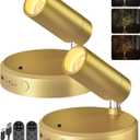 EZVALO LED Spotlight Indoor, 5500mAh Rechargeable Battery Uplighting Indoor, Wireless Mini Art Accent Spot Lights with Remote, for Plants Display Painting Dartboard Artwork Portrait Closet(2Pack-Gold)