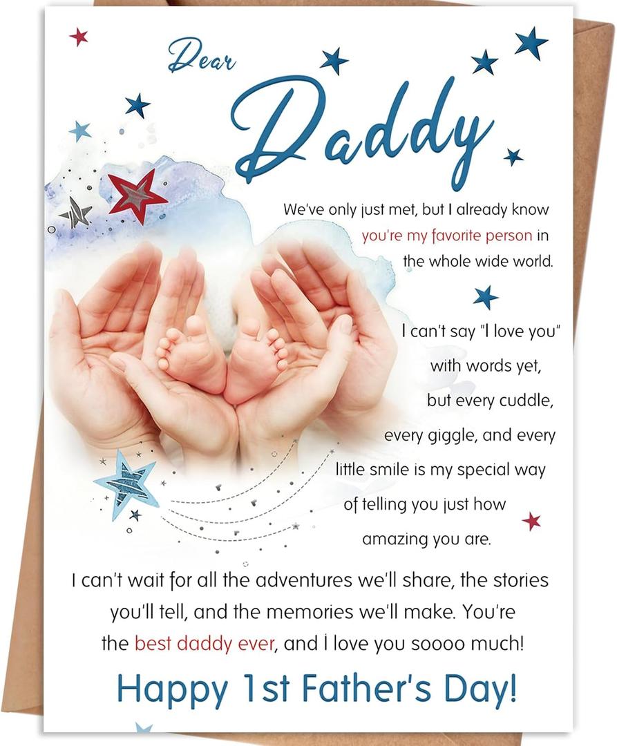 2 x First Fathers Day Card, First Fathers Day Card Gifts for New Dad, Happy 1st Father's Day Card Gift from Baby Boy Girl, Father's Day Card Gift for First Time Dad To Be, New Dad Gifts for Men