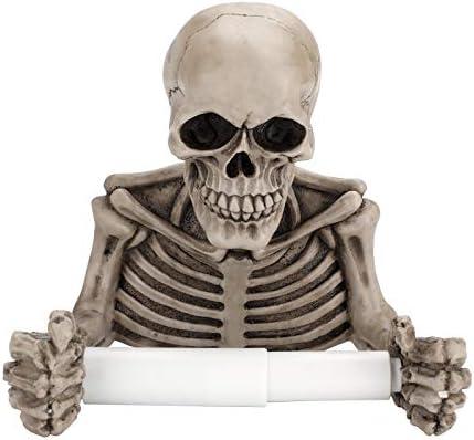 OwnMy Skull Toilet Paper Holder Wall Mount Toilet Tissue Roll Paper Storage Holder Skeleton Tissue Towel Shelf Rack - Bathroom Resin Tissue Roll Holder Wall Decoration for Halloween Ghost Festival