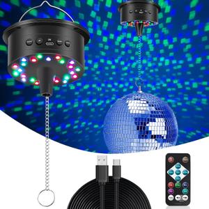 Disco Ball Motor with 17FT USB Cable, 3-15 RPM & 30 LEDs Disco Ball Motor with Remote for 4" 6" 8" 12" Balls for Party Wedding (USB/Battery Powered and No Ball)