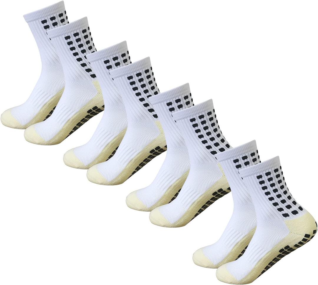 Yufree 4 Pairs Mens Grip Soccer Socks Non Slip Grippy Women Socks for Football Basketball Sports (One Size)