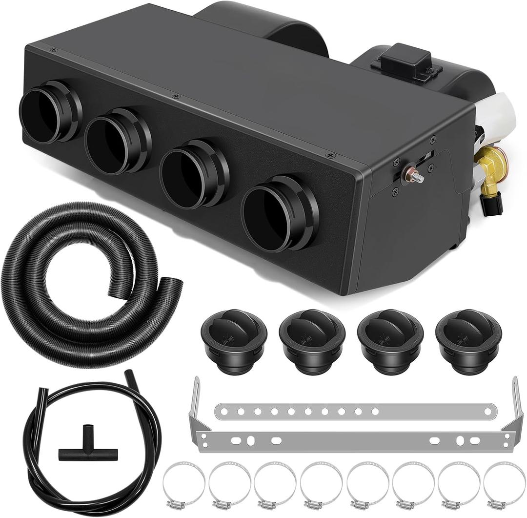jiaji A/C Air Conditioning Evaporator Kit 12V, 4 Vents Only Cooling, Under-Dash A/C Cooling Unit with 3 Speed for Car, Truck, RV, 4Pcs Round Air Conditioner Vent Covers
