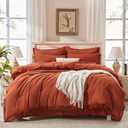 Andency Oversized King Comforter Set with Sheets 128x120 Terracotta - 7 Pieces Bed in a Bag Boho Soft Lightweight Bedding Sets, Tassel Bed Set with Comforter, Sheets, Pillowcases & Shams (Super King Plus, 02 - Burnt Orange)