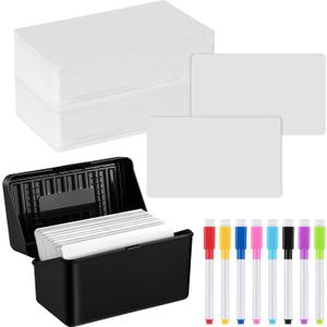 Jetec Index Card Storage, 100 Pcs Blank Dry Erase Index Cards and 8 Dry Erase Markers Black Storage Box, Practical Index Card Organizer Reusable DIY Flash Cards for School Message Notes (3 x 5 Inch)