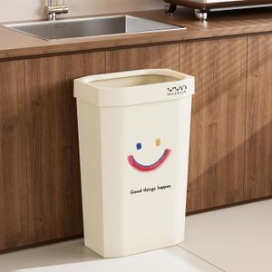 4 Gallon, Small Slim Garbage Can, Open Top Trash Can for Bathroom, Kitchen, Office, Bedroom, Living Room (Smile)