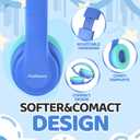 JoySpark Kids Bluetooth Headphones, Lightweight Wireless Headphones for Kids, 85/94dB Volume Limited, 60 Hours Playtime, Bluetooth 5.3, Over-Ear Toddler Headsets with Built-in Mic-Blue