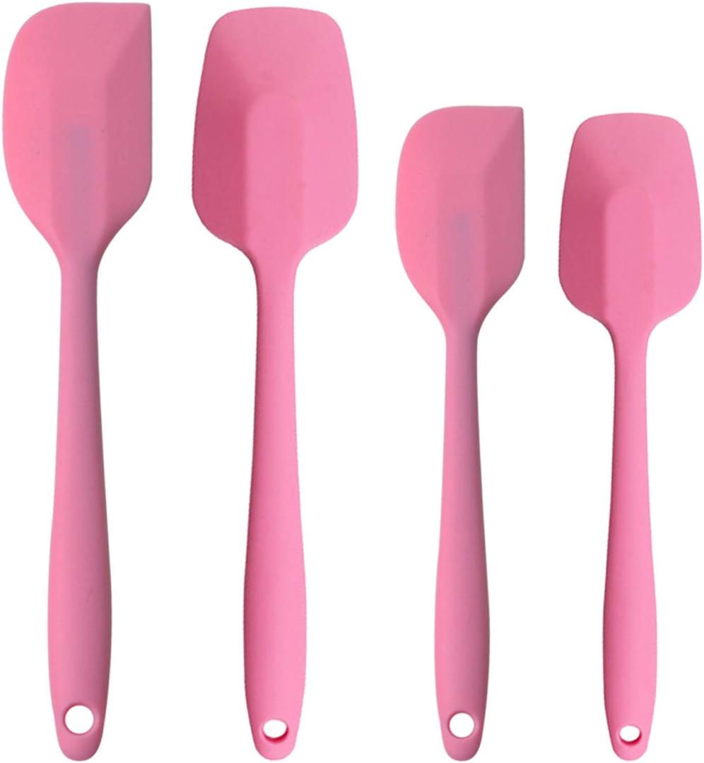 Silicone Spatulas Set, Rubber Spoon Spatula Heat Resistant Spoonula One Piece Design Seamless Spatula Non-Stick Scrapers Baking Mixing Tool (Pink)