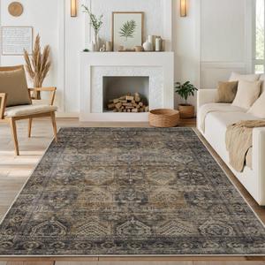 Anidaroel 5x7 Area Rugs for Living Room: Washable Vintage Moroccan Large Area Rug, Retro Floral Soft Rugs for Bedroom, Non Slip Dining Room Throw Carpet for Office Playroom, Brown