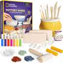 Blue Marble National Geographic Pottery Wheel Refill Kit  2 lbs. Air Dry Clay, 30 Pottery Tools & Accessories, Gemstone Chips, Sculpting Clay Tools, 7 Paints & More, Great Craft Kit for Kids