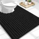 OLANLY Toilet Rugs U Shaped 24x20, Thick Soft and Absorbent Chenille Contour Bath Mat, Non-Slip Rubber Backing, Machine Washable Quick Dry Toilet Mat, Home Decor Accessories, Black