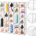 Jucoan 30 Grids Adjustable Rock Display Case, Clear Wall Mounted or Desktop Acrylic Rock Collection Organizer Display Shadow Box with Door for Arrowhead Rock, Crystal, Gems, Collectibles