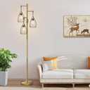 Dimmable Floor Lamp, 3 x 800LM LED Edison Bulbs Included, Farmhouse Industrial Floor Lamp Standing Tree Lamp with Elegant Teardrop Cage Tall Lamps for Living Room Bedroom Office Dining Room-Brass (Brass-70 Inches)