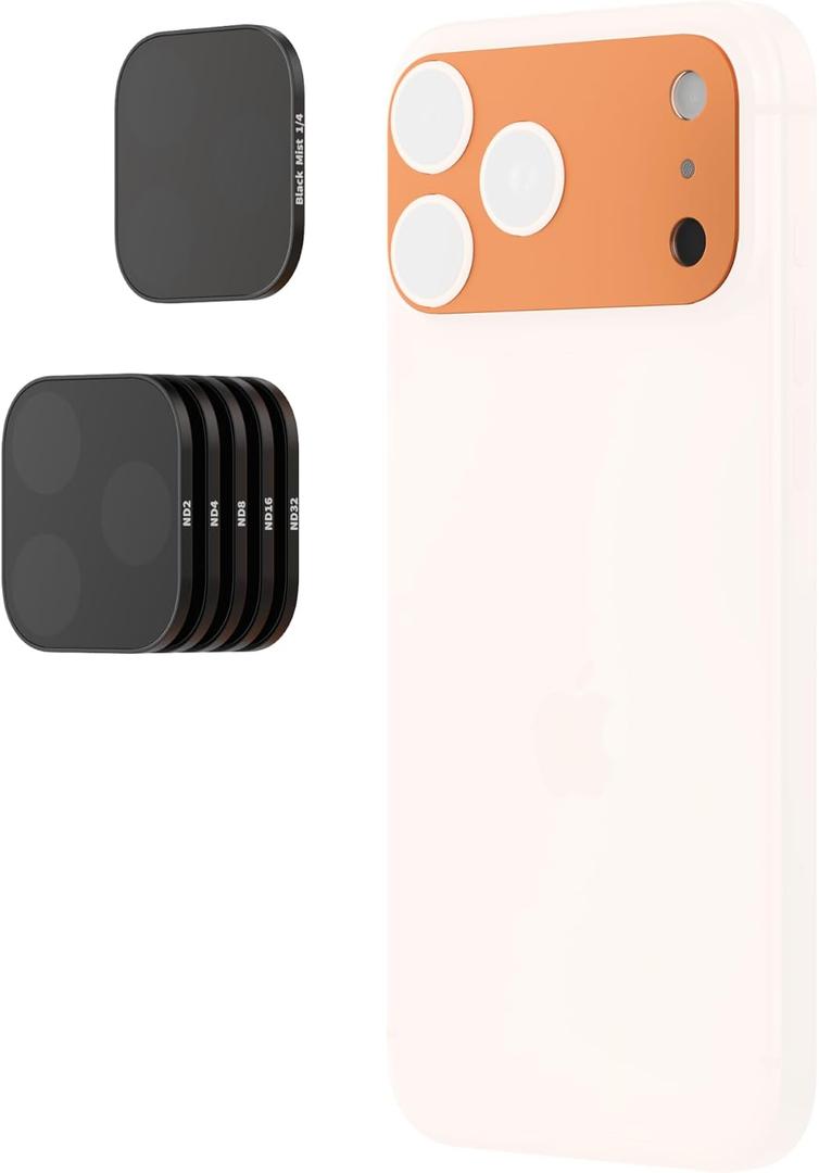 SmallRig Square ND & Black Mist Filter Kit for iPhone 17 Pro Max, Magnetic Lens Filters with Base Mount, Black Mist Diffusion 1/4 Filter/ND2/ND4/ ND8/ND16/ND32, 6 Pack, Orange- 6075