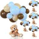 Meooeck 185 Pcs Bear Baby Shower Party Decorations Table Centerpieces 5 Pcs 13. 5'' Gender Reveal Bears 180 Balloons Kit Baby Shower Table Decor for Birthday Wedding(Brown, Nude, Blue)